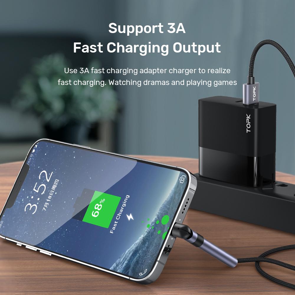 

TOPK High Quality AN26 3A Micro USB Type C Cable Quick Charge 3.0 Phone Holder Fast Charging Type-C USB C Cable for Samsung Xiaomi FY7436, Red