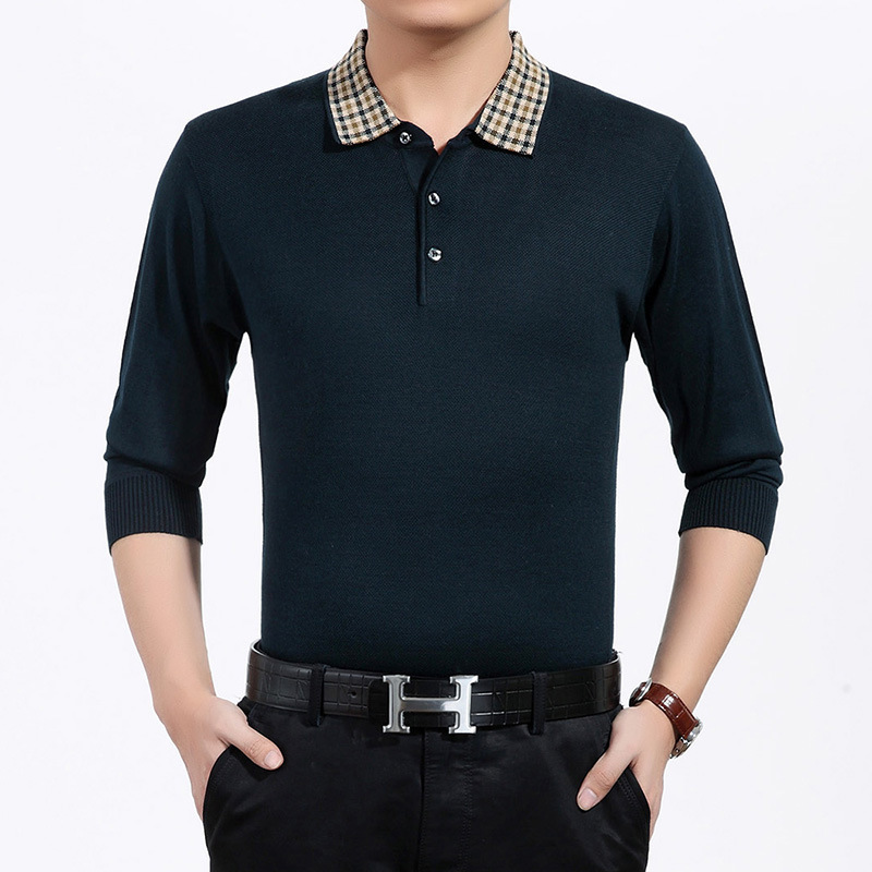 

2021 Loose Middle-aged Tops of Men Fold-down Sleeve Long Shirt Folding-down Collar Size Large Azt9, Red