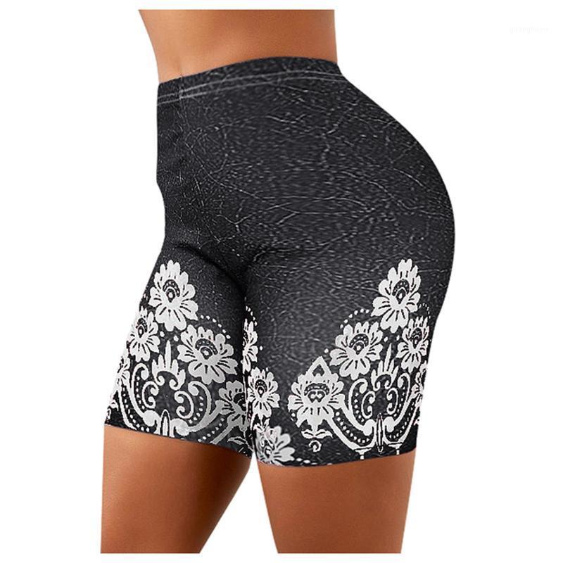 

Plus Size Women Yoga Shorts Leggings Summer 3D Faux Print Denim Ladies Short Summer Female High Waist Yoga workout Shorts#g41, Red