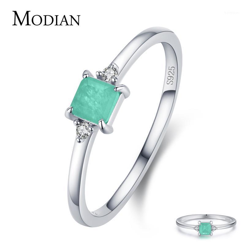 

Modian New 925 Sterling Silver Fashion Emerald cut Tourmaline Finger Rings For Women Elegant Simple Paraiba Silver Fine Jewelry1