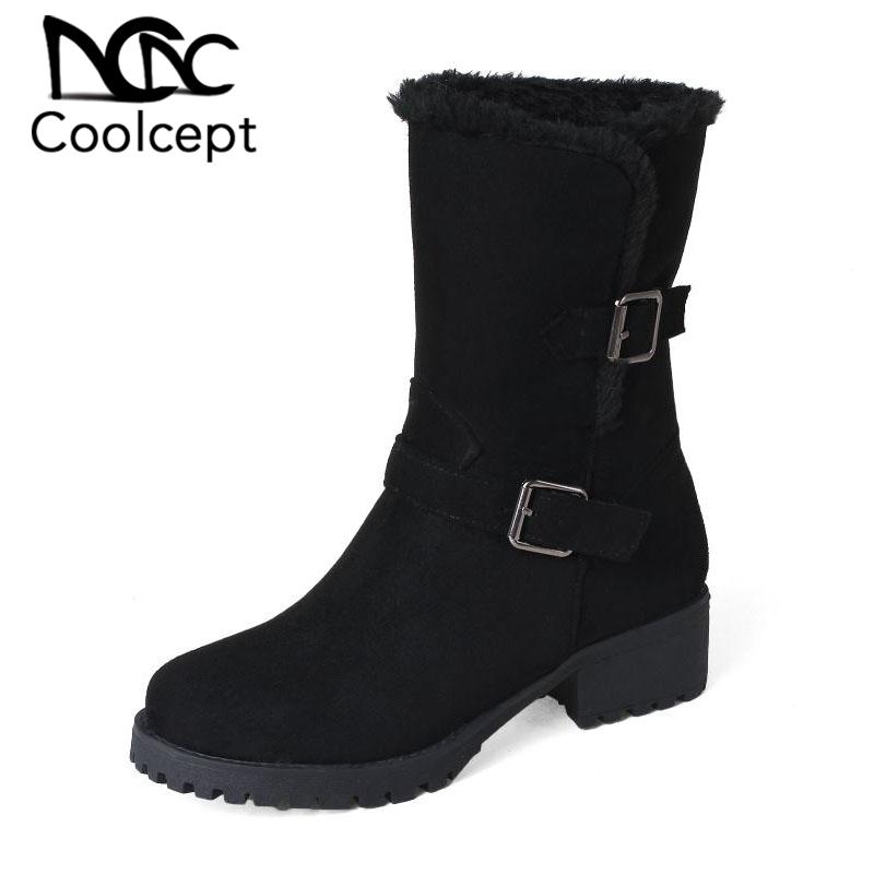 

CoolCept Winter Warm Mid Calf Boots For Women Plush Fur Snow Boots Round Toe Buckle Leisure Shoes Women Footwear Size 33-44, Beige