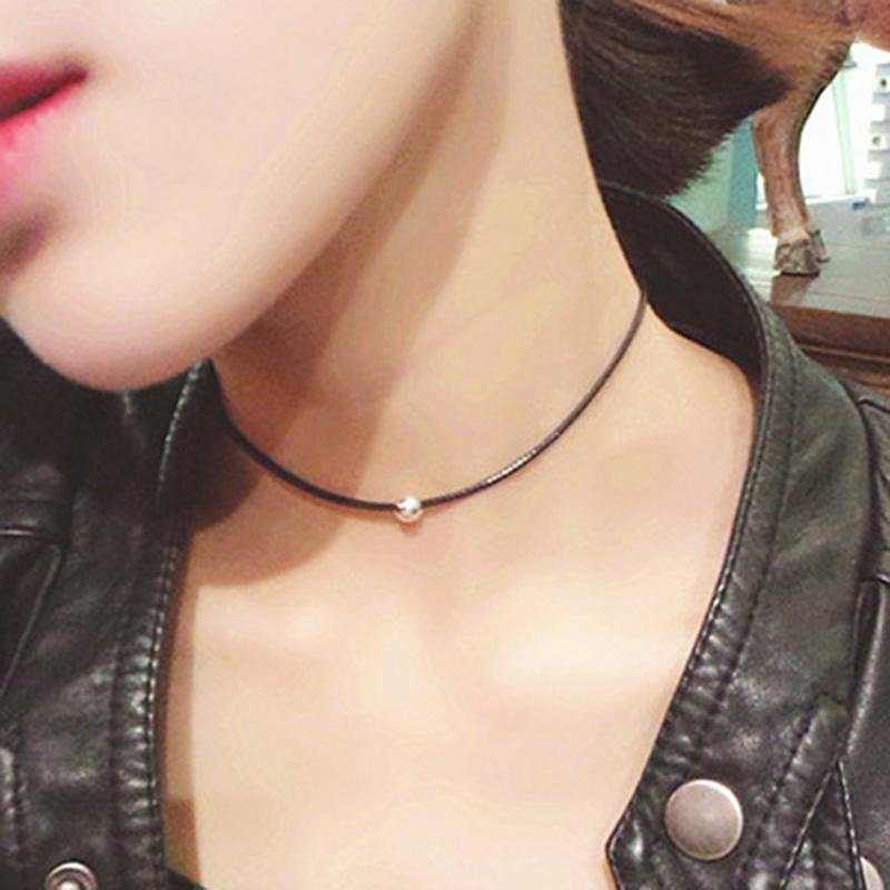 

Black Cord Rope Women Leather Necklace For Girl Chocker Copper Round Decoration Fashion Choker Necklace Lady Gifts