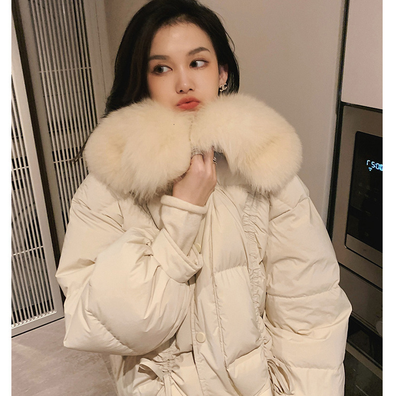 

2021 New Korean style solid hair collar large single-breasted temperament short down female cotton jacket winter coat roll trend YJYQ, Black.