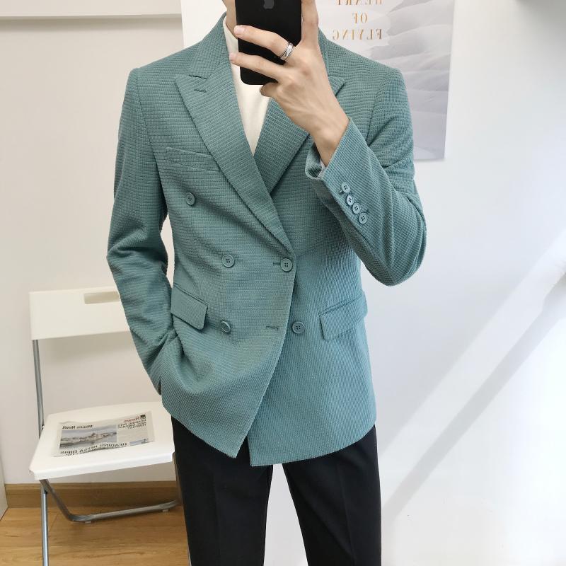 

Men's Suits & Blazers 2022 Men Autumn Winter Double-breasted Corduroy Male Business Casual Suit Jackets Solid Slim Outwear O937, Green