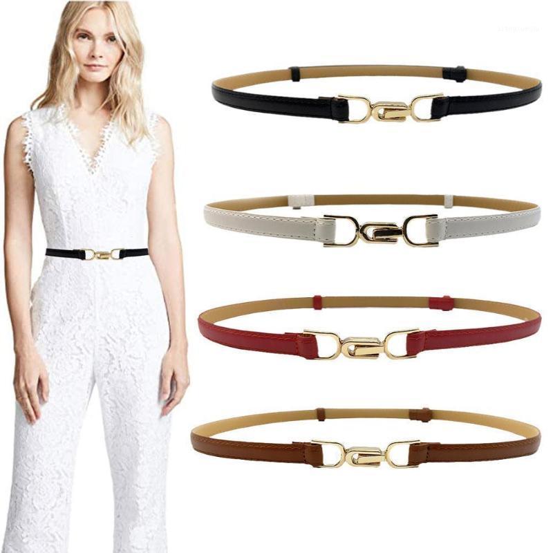 

Belts Adjustable PU Leather Ladies Dress Skinny Thin Women Waist Strap Gold Color Buckle Female, Black;brown