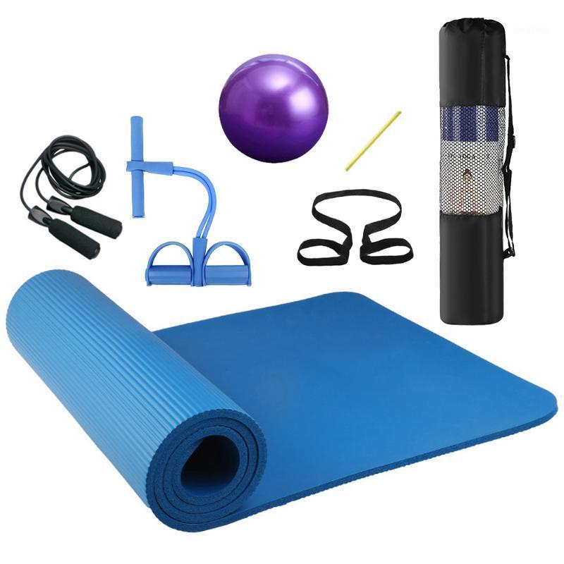 

4pcs Home Exercise Kit Yoga Mat Pilates Ball Ankle Puller Jump Rope Fitness Yoga Mat Set for Home Gym Indoor Oudoor1, Purple