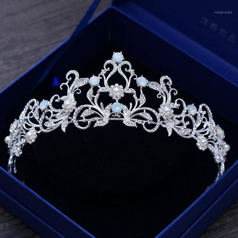 

Unique Light Blue Crystal Tiara Crown Princess Fashion Bridal Wedding Headband Hair Accessories Headdress Pageant Prom Ornaments Clips & Bar