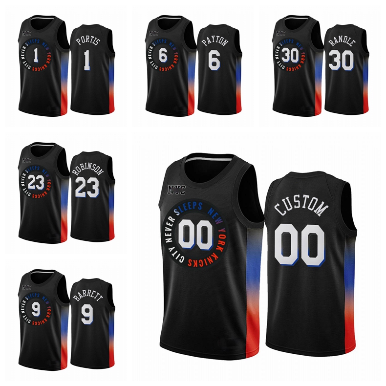 New YorkKnicksHommes RJ Barrett Bobby Portis Mitchell Robinson Julius Randle Custom CityNBA 2020-21 Jersey de basketball