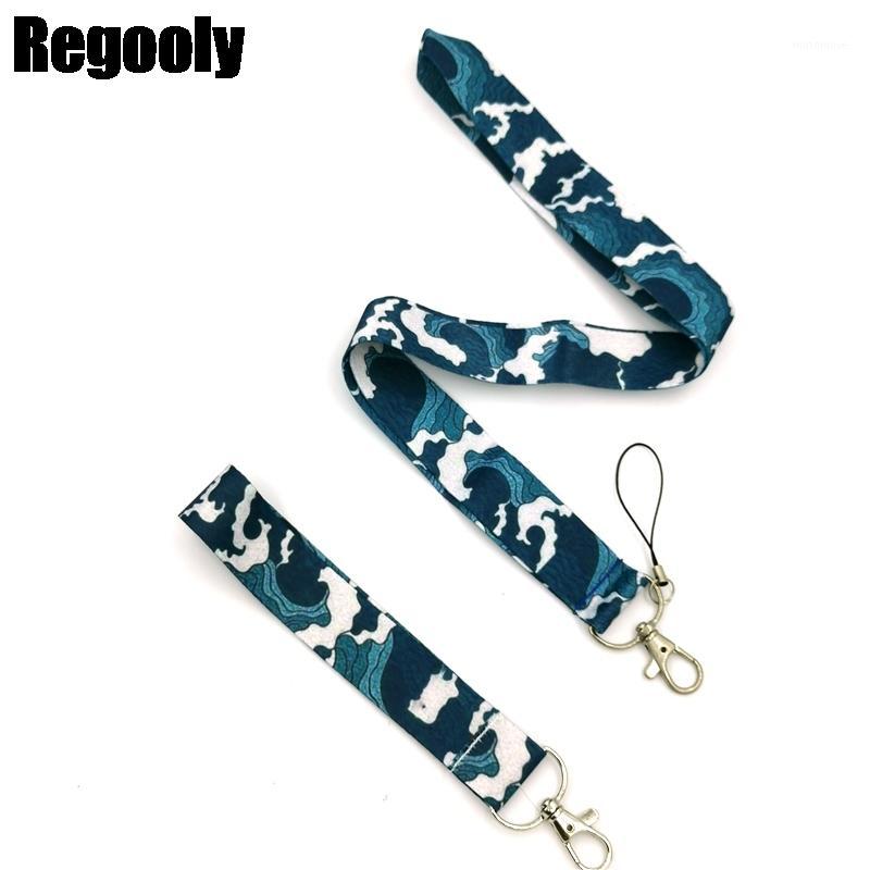 

10pcs Kanagawa Hokusai Waves Wristlet hand Neck Strap Lanyards ID badge card holder keychain Mobile Phone Strap Ribbons webbing1