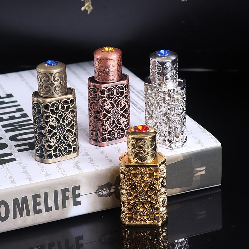 

3ml Antiqued Metal Perfume Bottle Arab Style Essential Oils Bottle Container Alloy Royal Glass Wedding Decoration Gift