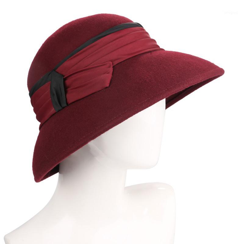 

Stingy Brim Hats Sedancasesa Autumn Winter Female Fedora Hat Handmade European Wide Fashion England Wool Felt1, Burgundy 57cm