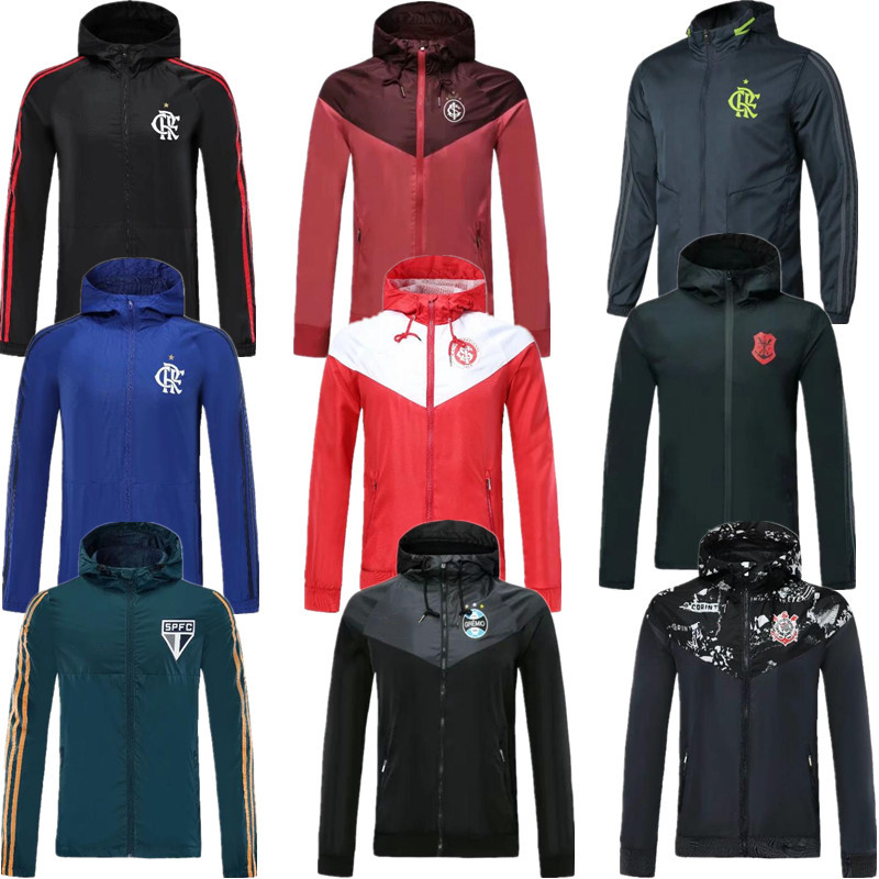 

Flamengo Soccer zipper windbreaker Gremio Long sleeve jacket coat Internacional RS winter sports football Sao Paulo windbreaker hoodie