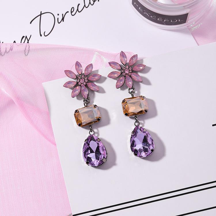 

MENGJIQIAO 2020 Korean New Hot Crystal Sunflower Water Drop Earrings For Women Luxury Fashion Jewelry Dangle Pendientes Brincos
