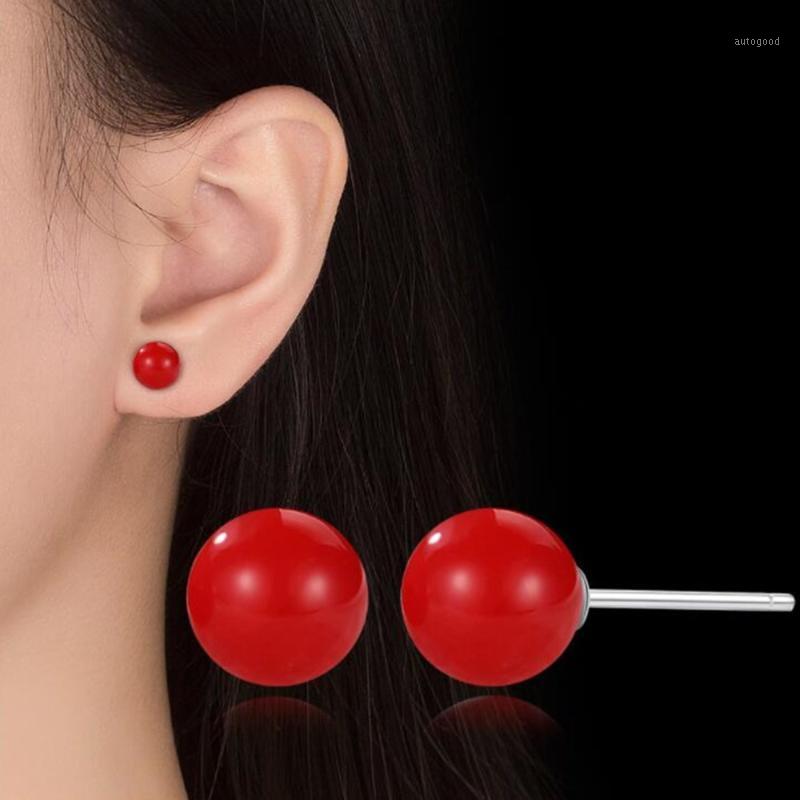 

Stud NEHZY 925 Sterling Silver Jewelry Earrings High Quality Retro Simple Red Round 8MM 10MM1