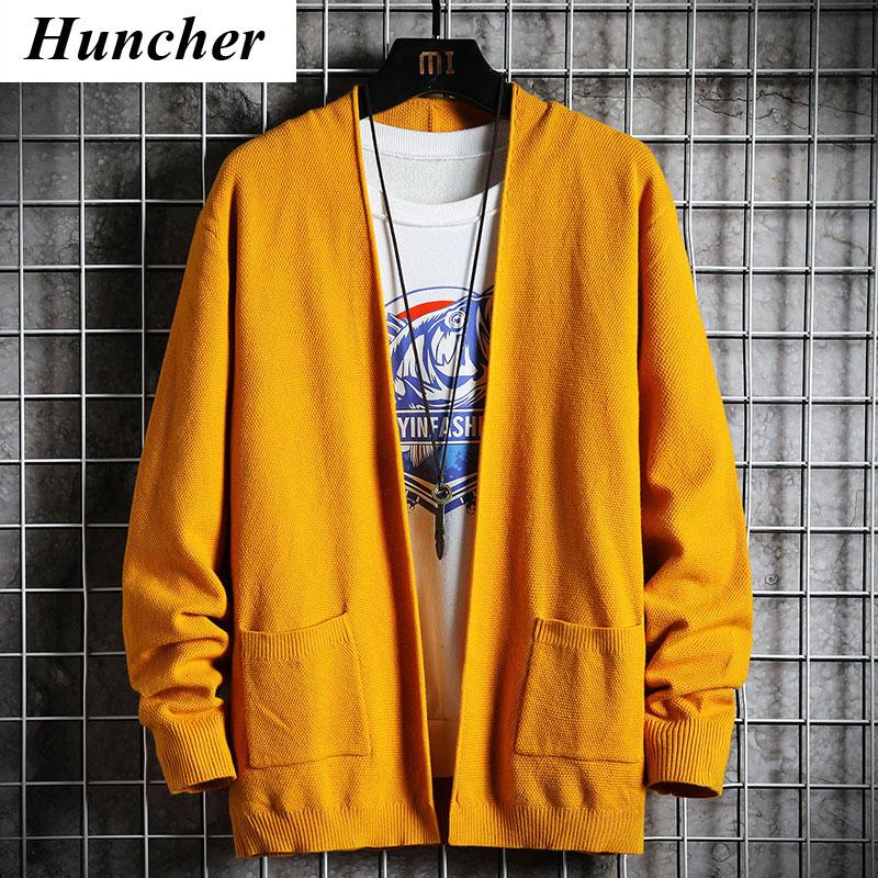 

Huncher Mens Knitted Cardigan Sweater Men Coats 2020 Oversized Autumn Korean Solid Cardigans Yellow Sweaters Male Cold Blouse, Ginger cardigan men