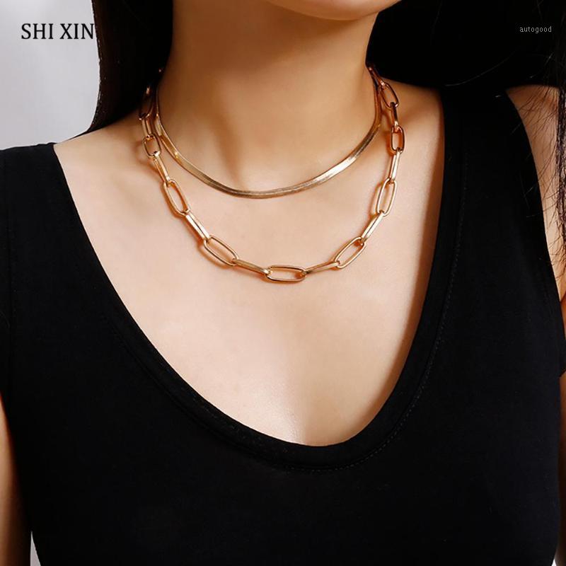

Chokers SHIXIN Simple Layered Chain Chunky Necklace For Women Hop Gold Short Choker Lady Fashion Jewelry Collier Femme 20211
