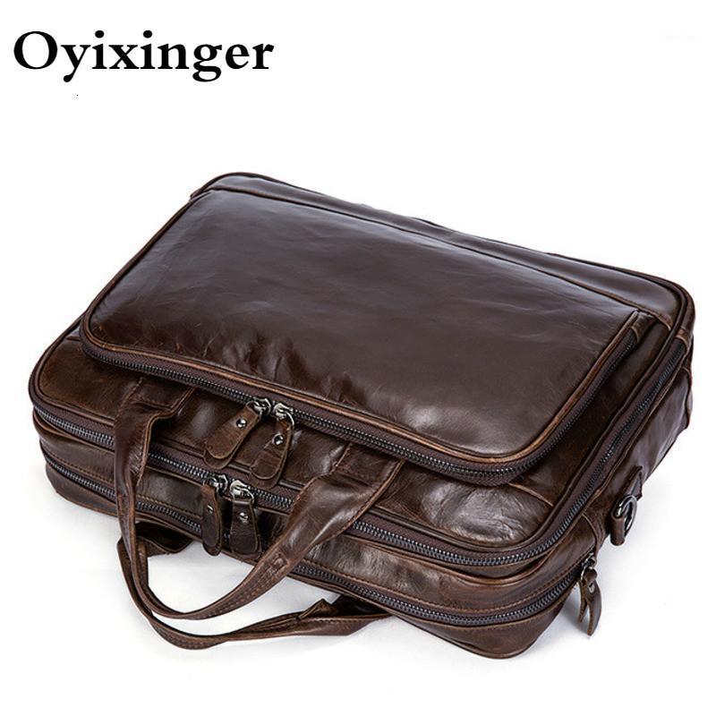 

Men's Briefcases Office Cowhide Large Capacity Handbag Business Soft Genuine Leather Laptop Men Briefcase Male Messenger Bags1, Coffee