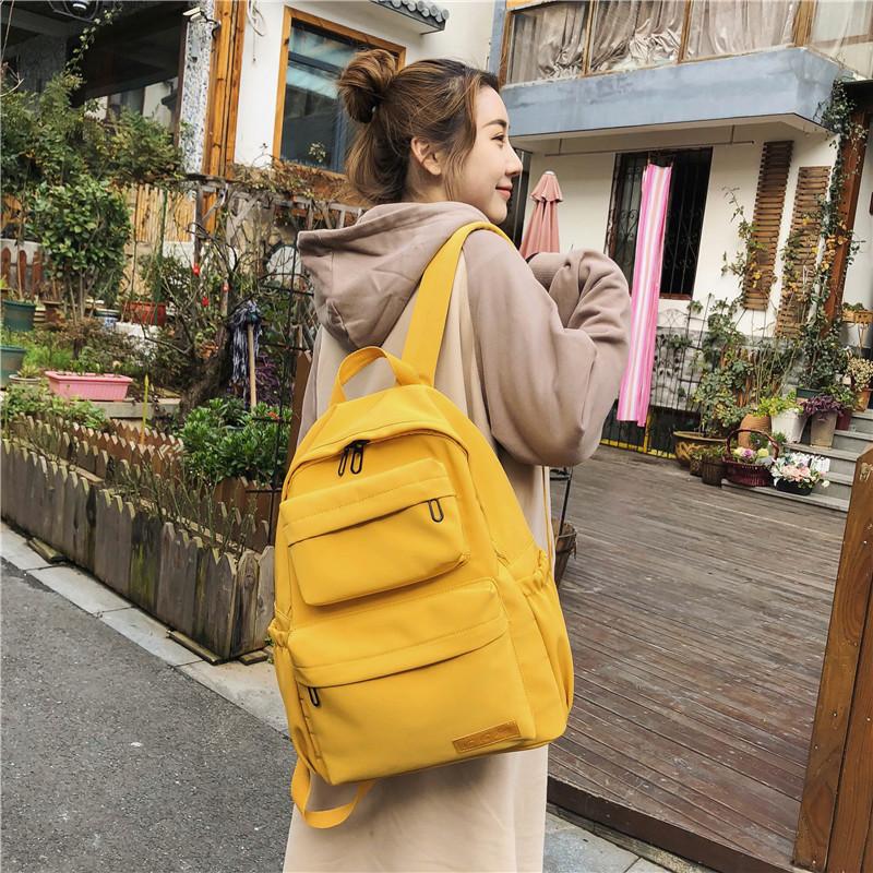 

New Waterproof Nylon Women Backpack 2021 Solid Color Casual Backpack For Teenagers Women Large Capacity Ladies Schoolbag, Orange
