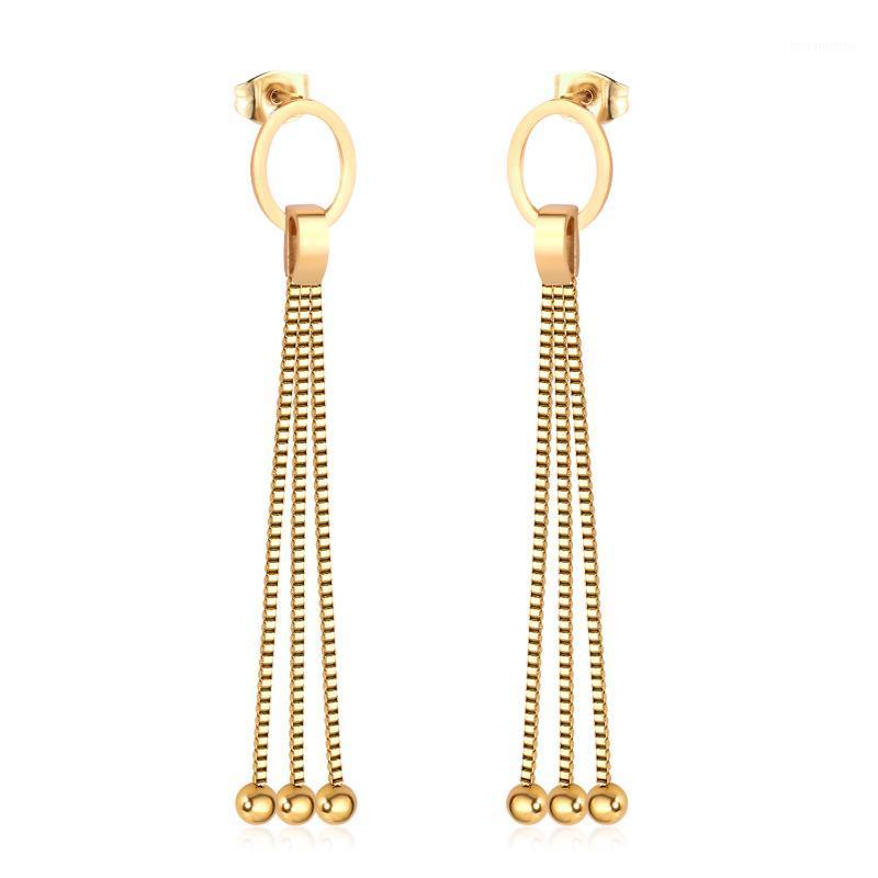 

LUXUKISSKIDS Korean Tassel Round Earring For Women Stainless Steel Drop Jewelry Earrings Set For Women Gold/Steel aretes de muje1
