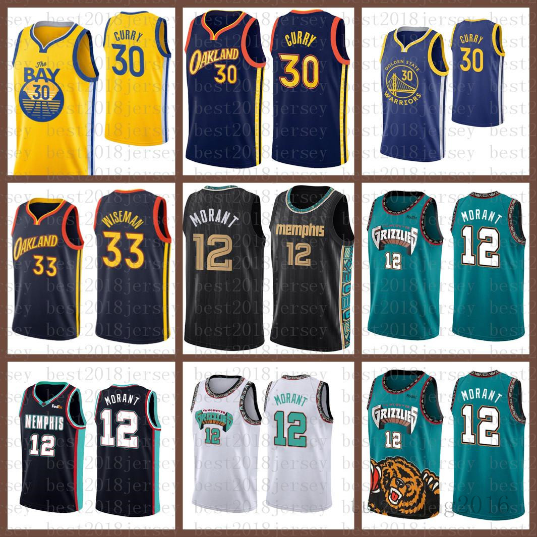 

2021 New MemphisGrizzliesNew Golden Mens StateWarriorsJersey Stephen 30 Curry James 33 Wiseman Ja 12 Morant Green, Mens-jersey