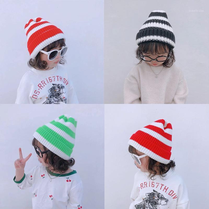 

Autumn Winter New Baby Boys Girls Hat 9 Colors Casual Lovely Fashion Warm High Qulity Striped Knitting Beanie Knitted Wool Cap1, Black