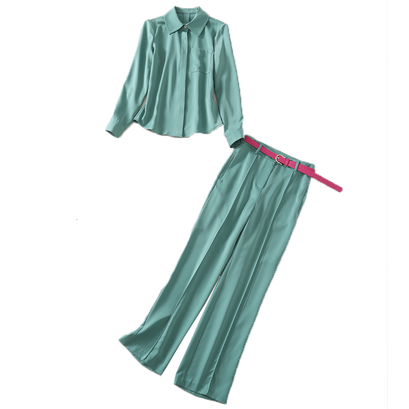 

2021 Spring New Unique Style Breasted Pockets Long Sleeves Temperate Shirt Thin Women's High Quality Suit Pants 9n9b, Turquoise