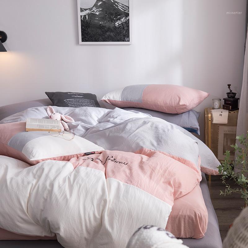 

Spring and Summer New Washed Cotton Zhen Cotton Series Bedding Three-Color Color Matching Four-Piece Set1, As pic