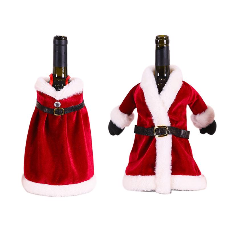 

2pcs/ Set Christmas Decorations For Home Red Wine Bottle Covers Clothes With Hat New Year 2021 Dinner Party Decor Navidad Gift