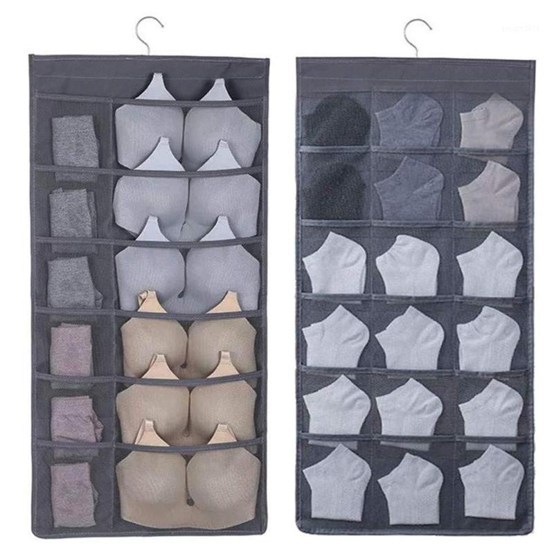 

30 Pockets Clear Hanging Bags High Gas Permeability Durable Mesh Fabric Socks Bra Underwear Rack Storage Bedroom Organizer1, Gray