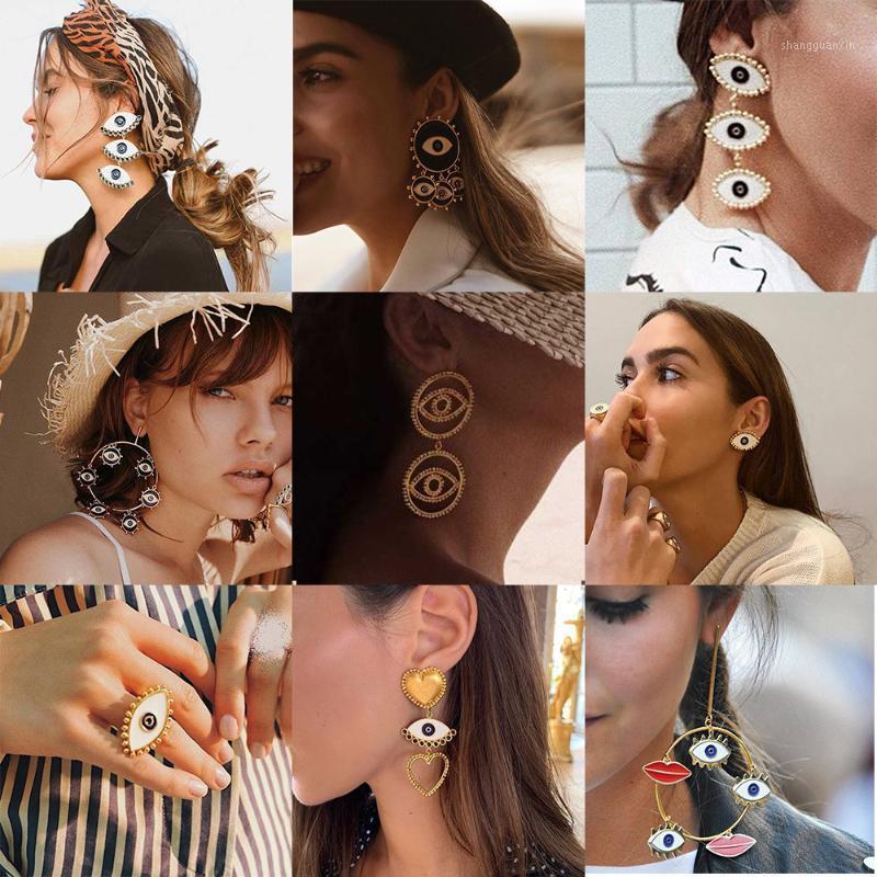 

Vintage Fashion Enamel Gold Evil Eye Statement Earrings For Women Exaggerated Bohemian Geometric Drop Earring Party Jewelry1