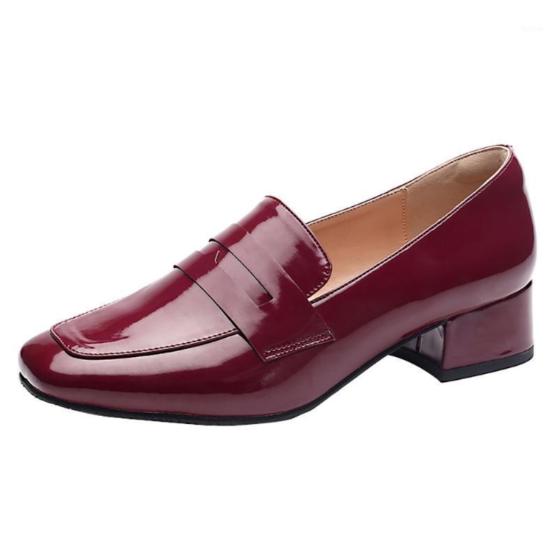 

Fashion Bright Patent Leather Shoes Women Square High Heels Bussiness Shoes Med Slip On Pumps For Women Size 31-431, Black