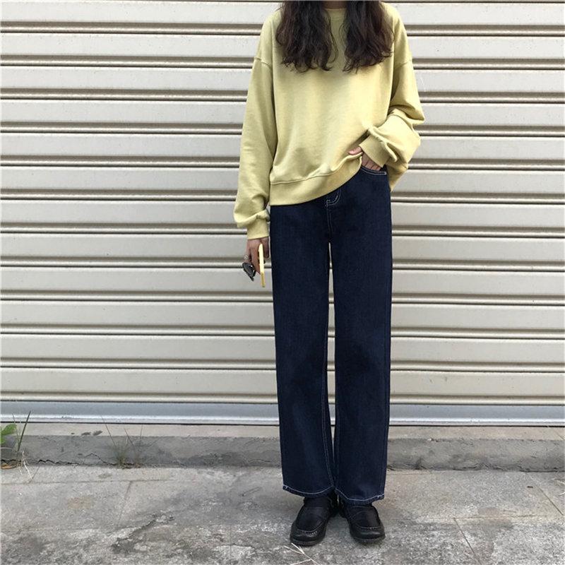 

Dark Blue Jeans Chic Slim Slender Denim 2020 Straight Pockets Brief Cowboy Loose High Waist Casual Large Size Trousers, Photo color