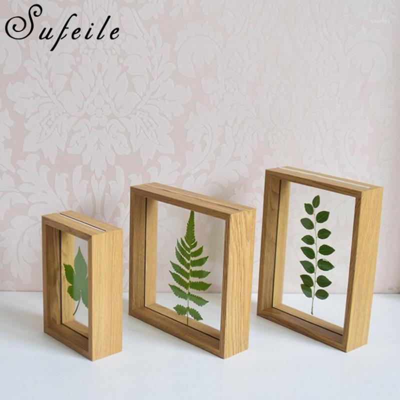 

SUFEILE Simple plant specimens double sided glass frame 6 inch solid wood creative decorative frame Family combination D51