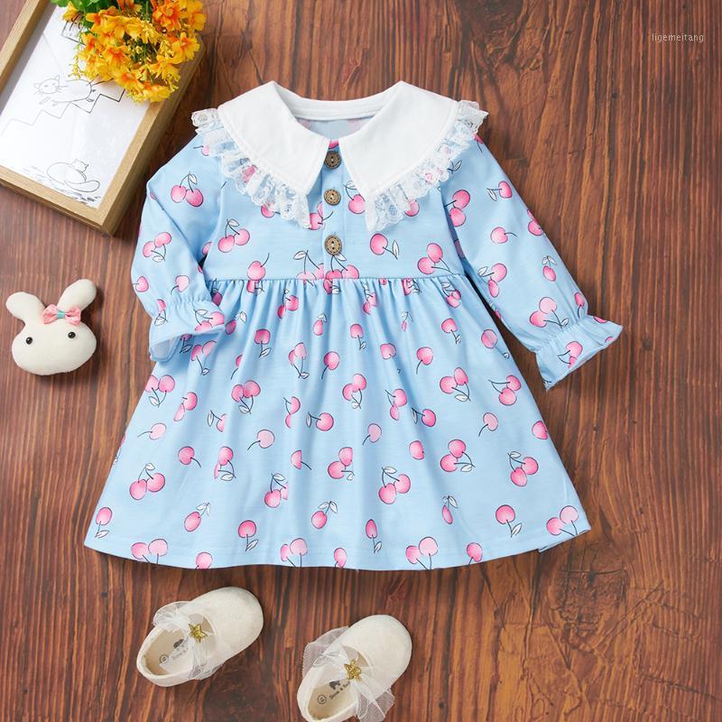 

1pc Baby Girl Long-sleeve Cherry Sweet Dress1, Light blue