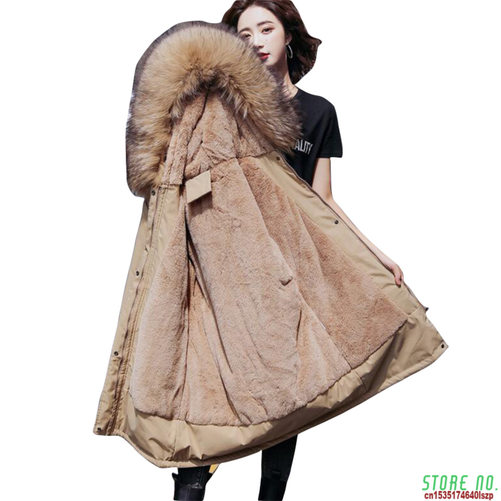 

6XL Large Size Fur Lining Down Parka Hooded Coat Female Winter Jacket For Women Warm Long Outwear, Black