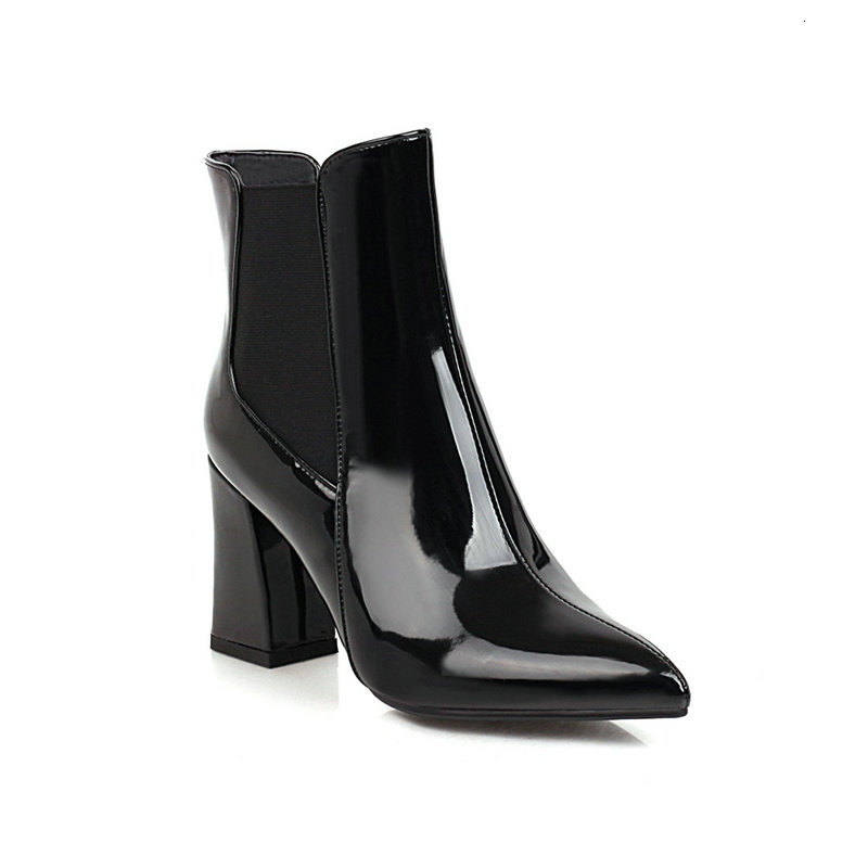 

2021 New Square High Heel Ankle Autumn Winter Pu Leather Women Shoes Casual Pointed Toe Slip-on Short Boots Size 34-43 Qbr8, Orange