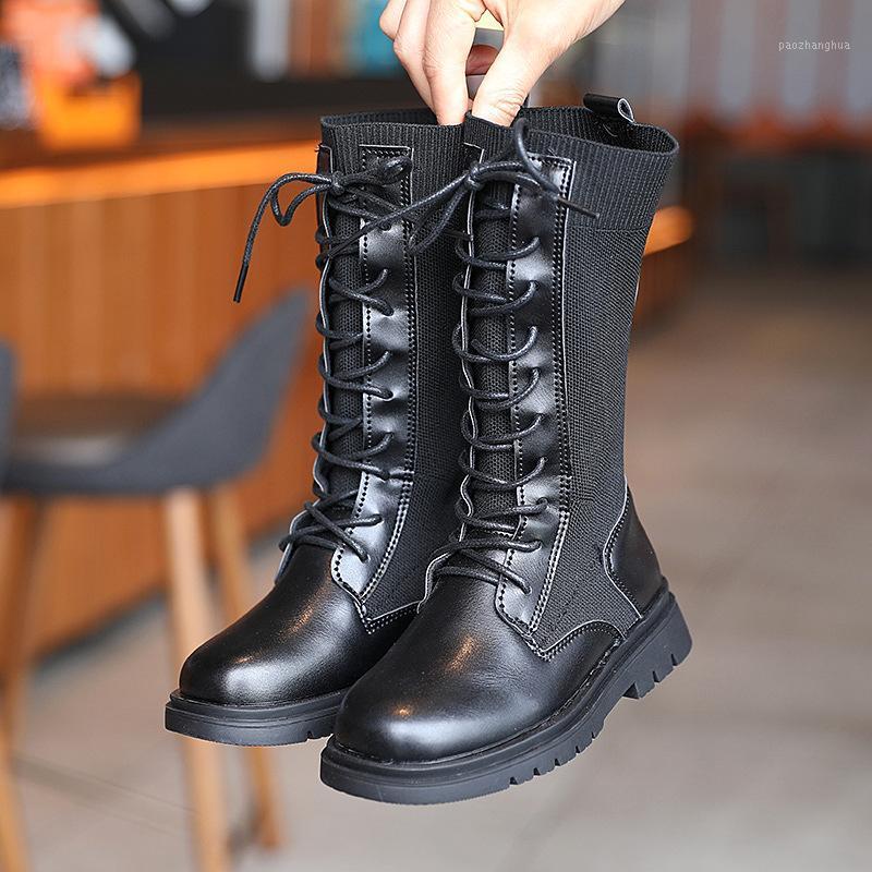 

Children's winter plus velvet boots girls knit high tube black stretch girls warm boots1