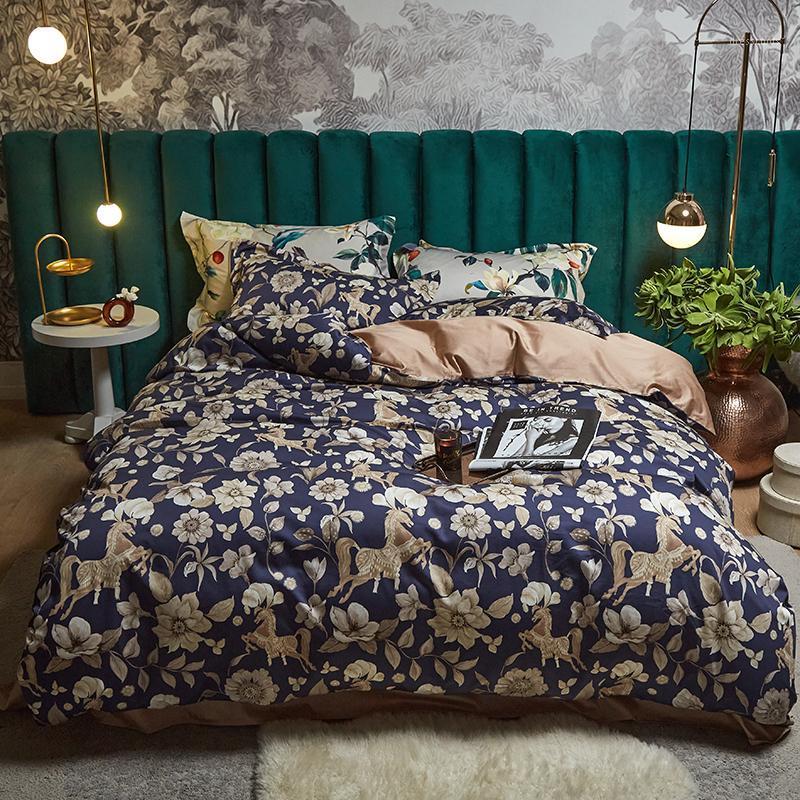 

600TC egyptian cotton Bedding sets Queen King size deer pattern Bed Duvet cover Bed sheets/fitted sheet linen set set1