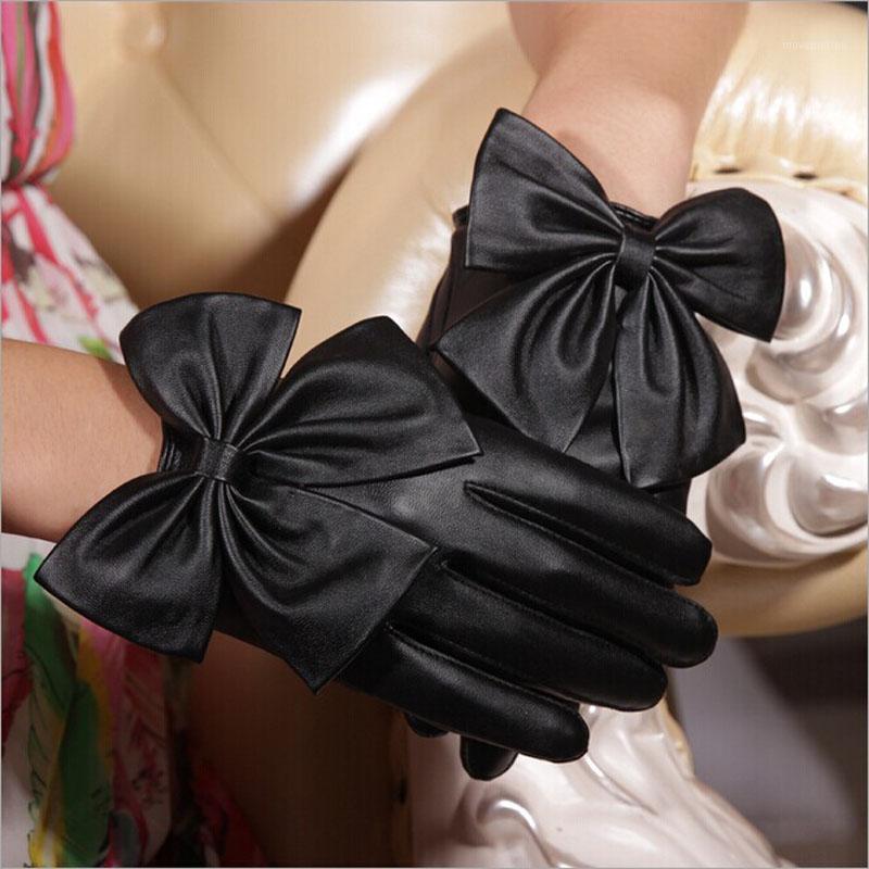 

Fashion Women Ladies Butterfly Bow Wrist Soft Leather Winter Glove Winter Gloves Tactical Guantes Warm Soft Handschoenen C3010101
