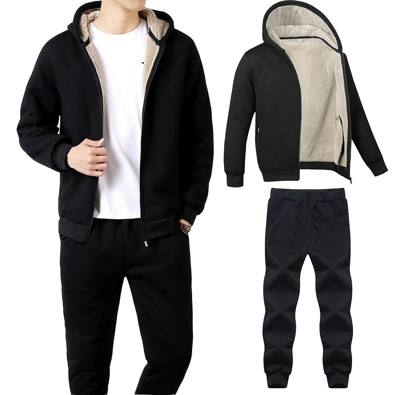 Men's Casual Set Autumn and Winter Sports Men's Sportswear Thick Warm Plus Size Male Sweatsuits Fashion Mens Track Suit Set 201118