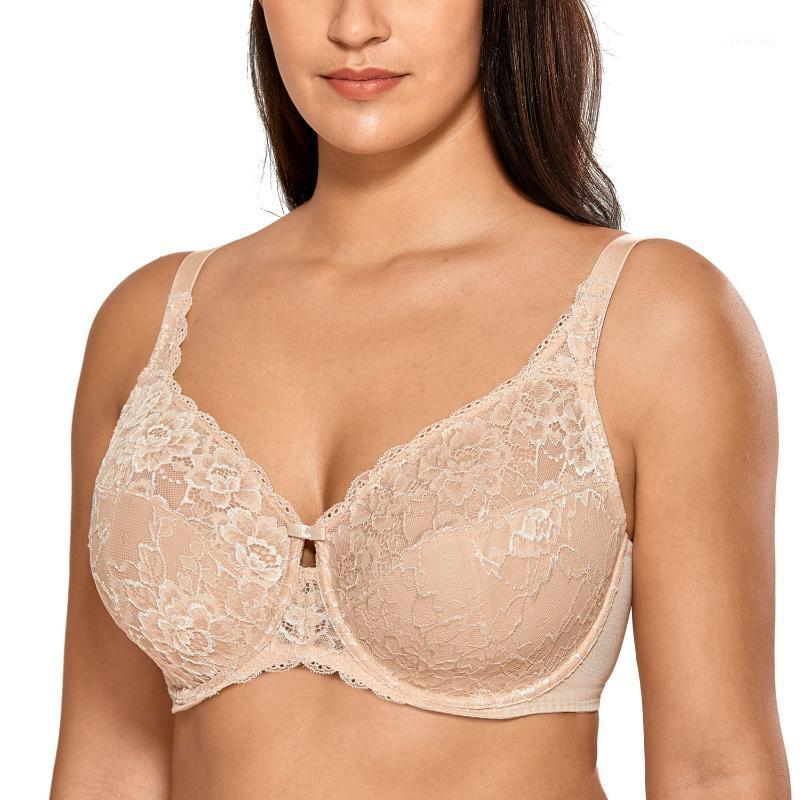

Women's Sheer Lace Unlined Underwire Full Figure Minimizer Bra Plus Size1, Black01