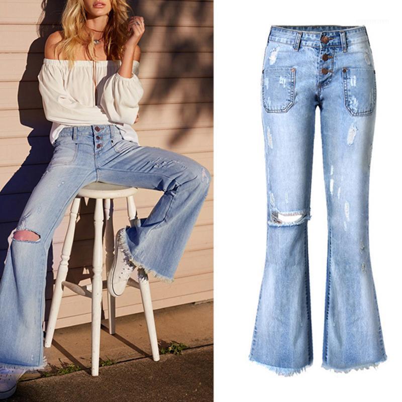 

2020 New Trendy Fashion Women Holes Ripped Skinny Jeans Denim Pants Ladies Wide Leg Pants Trousers Loose Women Jeans Leggings1, Blue