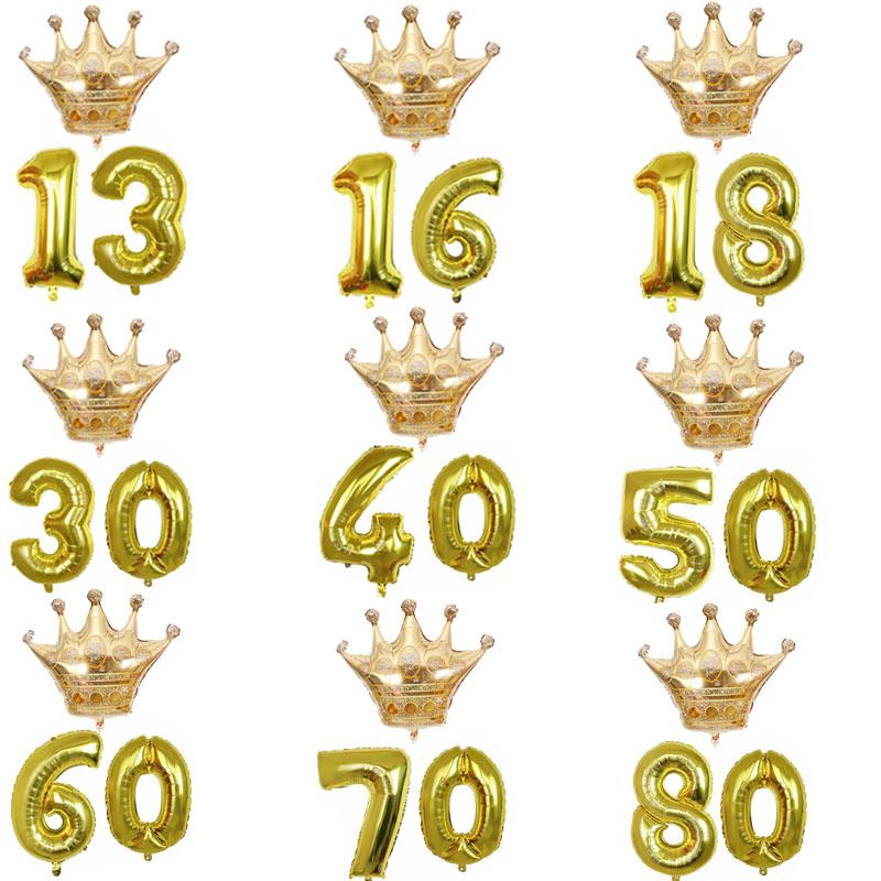 

18 20 30 40 50 60 70 80 Years old kid Adult Birthday party gold crown 32inch Number Balloons set anniversary Decoration Supplies