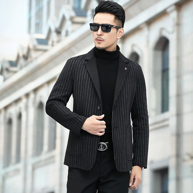 

Suit men's single suit 2020 new autumn and winter Korean slim youth casual double faced, Black