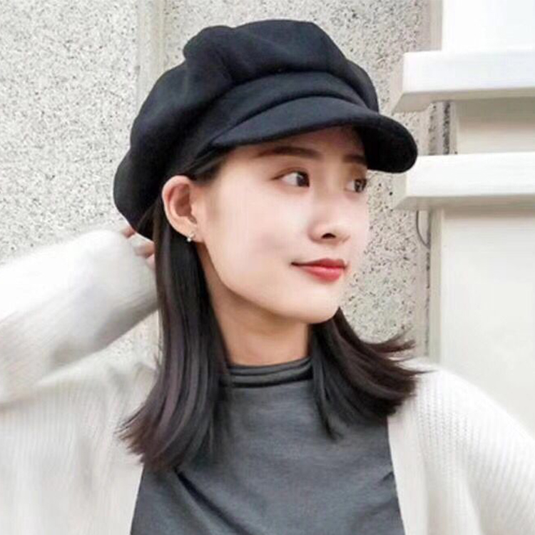 

LVTZJ New Women Wool beret vintage Herringbone Gatsby Tweed peaky blinders hat Newsboy Beret Hat spring Flat Peaked Hats, Black