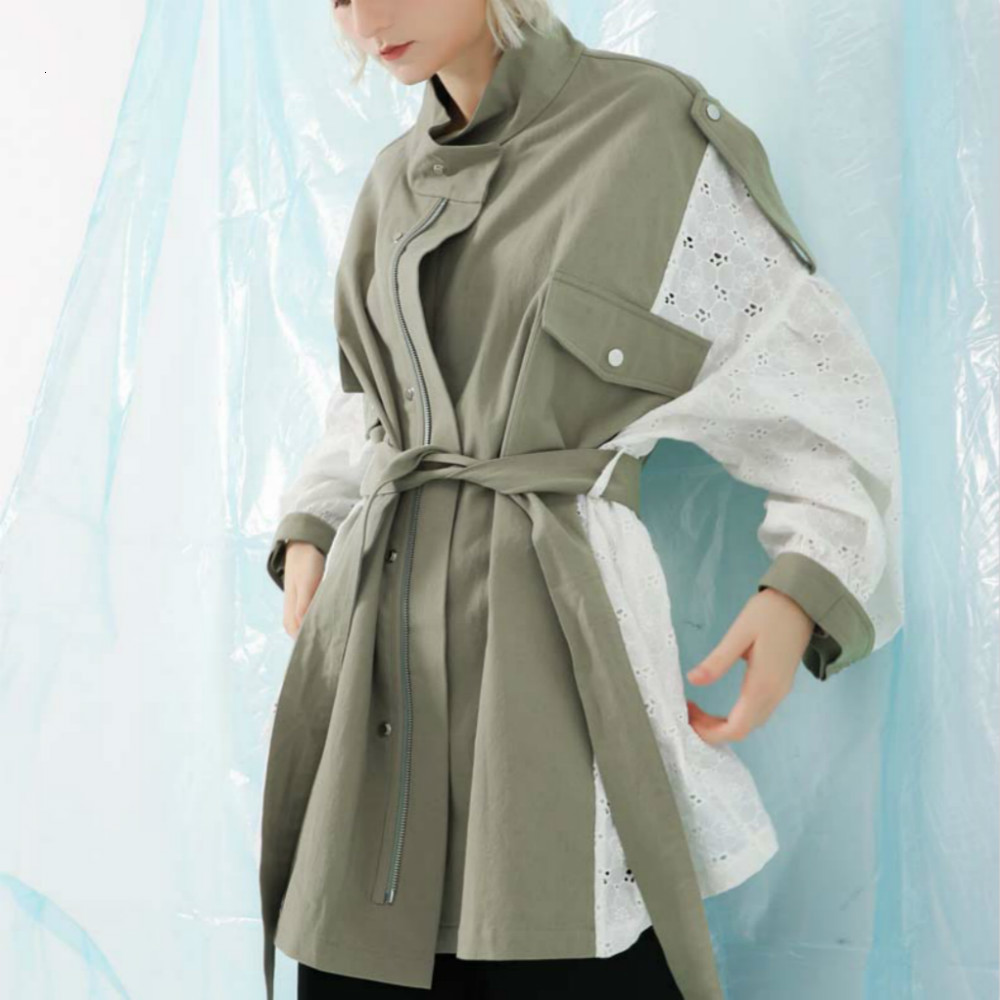 

High Street Women Mid Long Trench Rent Out Cotton Coats Autumn Designer Female Stranded Outer Clothes Iadf, Green