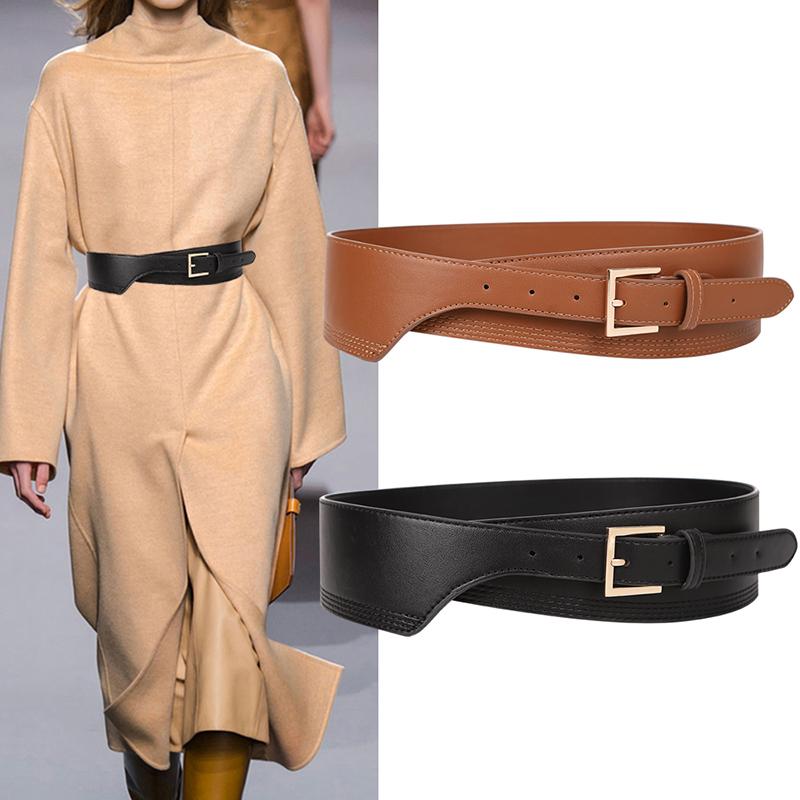 

New Fashion Belts for Women PU Leather gold square pin buckle cummerbunds HOT body corset cummerbund female wide soft waistbands, Black