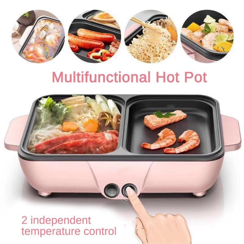 

110V/220V 2 In 1 Multi-Function Barbecue Electric Frying Machine, Household Baking Pan, Non-Stick Smokeless Grilled Hot Pot