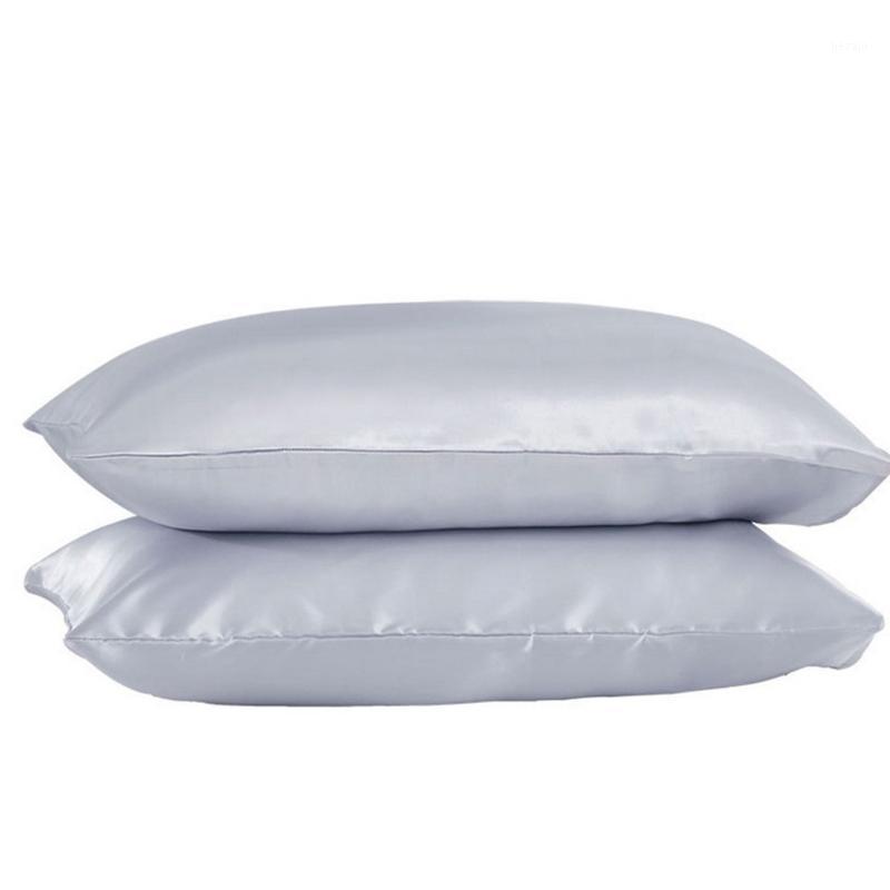 

Double Long Multi-color Optional Pillow Simulation Silk Simple Style Satin Silk Solid Color Bedding Pillowcase Pillow Case1, Silver