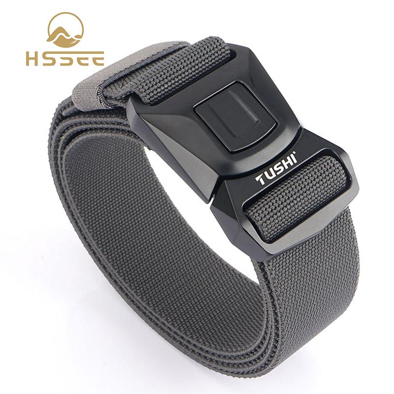 

HSSEE Official authentic 2020 men's elastic tactical belt rust-proof tough metal buckle quick release army elastic belt, Black